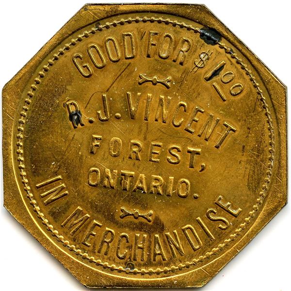 Canada Forest Lambton Co. Ontario. R.J. Vincent. Merchant Token 384-H-Ax
