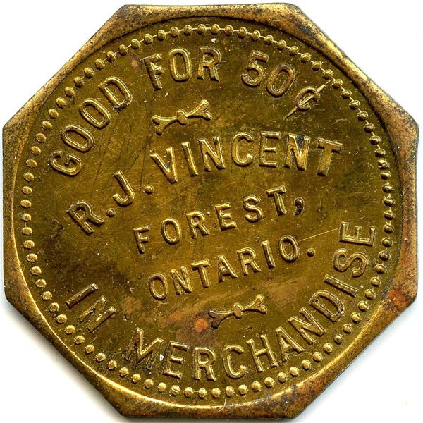 Canada Forest Lambton Co. Ontario. R.J. Vincent. Merchant Token 384-H-Bx