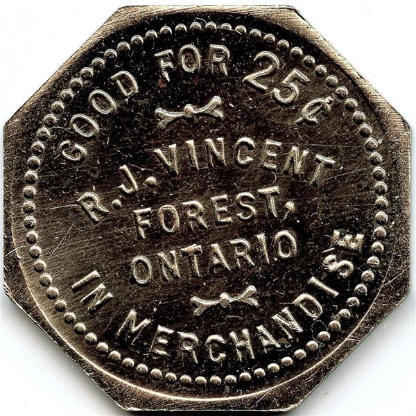 Canada Forest Lambton Co. Ontario. R.J. Vincent. Merchant Token 384-H-Cz