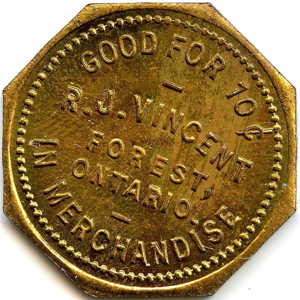 Canada Forest Lambton Co. Ontario. R.J. Vincent. Merchant Token 384-H-Dx