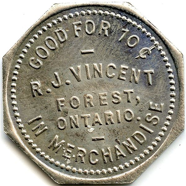 Canada Forest Lambton Co. Ontario. R.J. Vincent. Merchant Token 384-H-Dz