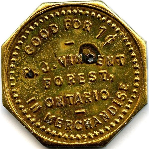 Canada Forest Lambton Co. Ontario. R.J. Vincent. Merchant Token 384-H-Fx