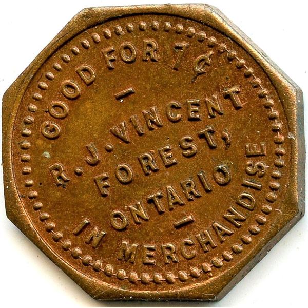 Canada Forest Lambton Co. Ontario. R.J. Vincent. Merchant Token 384-H-Fy