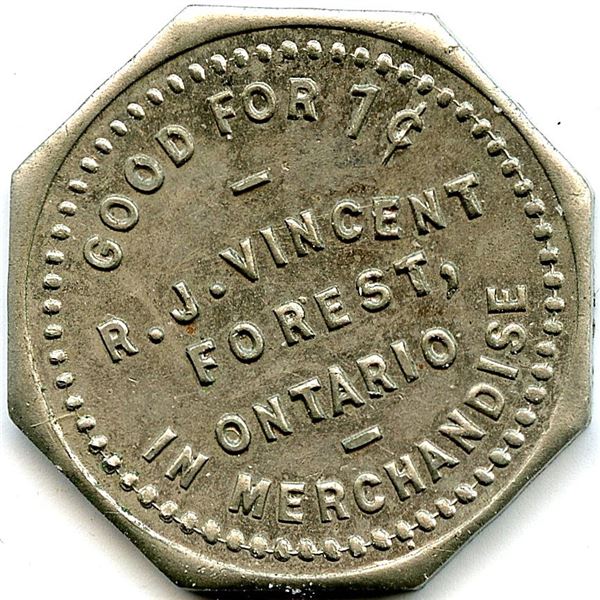 Canada Forest Lambton Co. Ontario. R.J. Vincent. Merchant Token 384-H-Fz