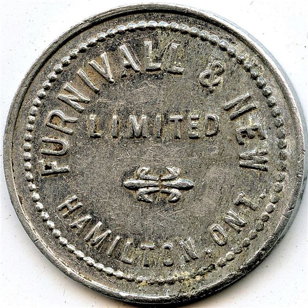 Canada Hamilton Wentworth Co. Ontario. Furnivall & New. Canning Token 464-AY-A