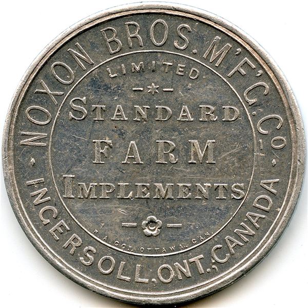 Canada Ingersoll Oxford Co. Ontario. Noxon Bros. Mfg. Co. Advertising Token McColl 28