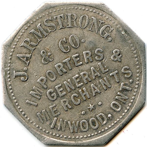 Canada Inwood Lambton Co. Ontario. J. Armstrong. Merchant Token 516-B-Ax