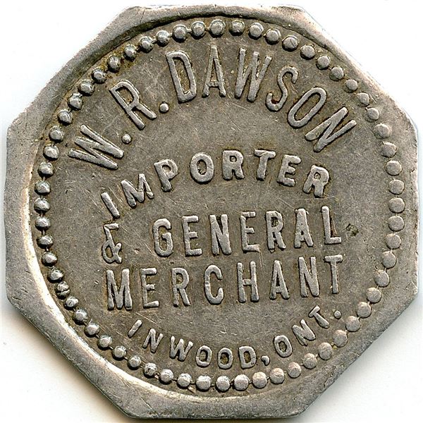 Canada Inwood Lambton Co. Ontario. W.R. Dawson. Merchant Token 516-C-D