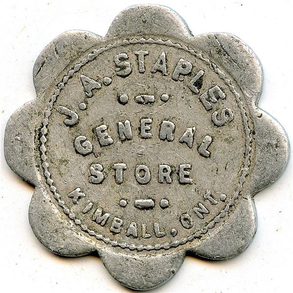 Canada Kimball Lambton Co. Ontario. J.A. Staples. Merchant Token 544-D-E