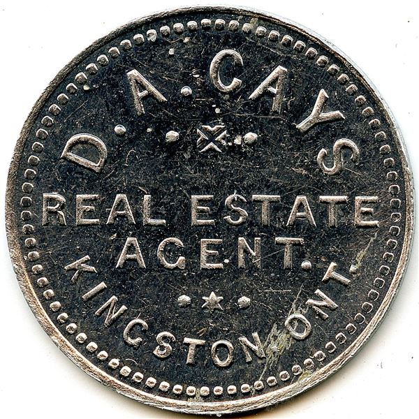 Canada Kingston Frontenac Co. Ontario. D.A. Cays. Real Estate Agent Advertising Token
