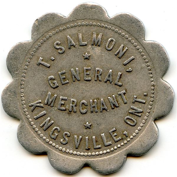 Canada Kingsville Essex Co. Ontario. T. Salmoni. Merchant Token 556-E-B