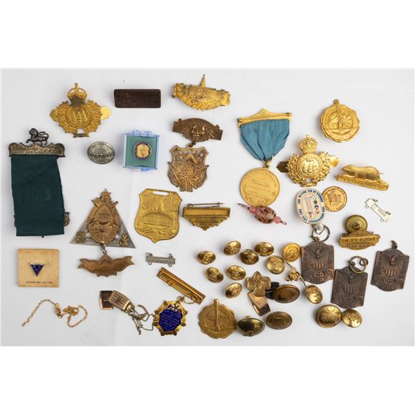 Mixed Lot of Pins, Medals, and Badges