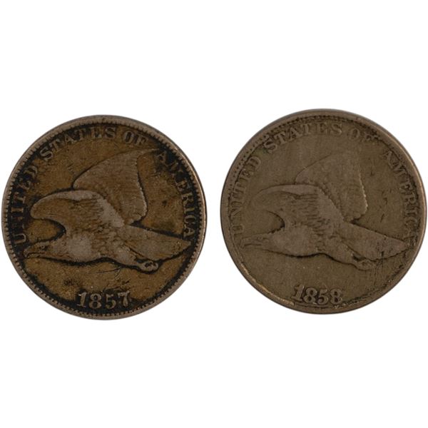 United States 1857 & 1858 Flying Eagle Cents (2 pieces)