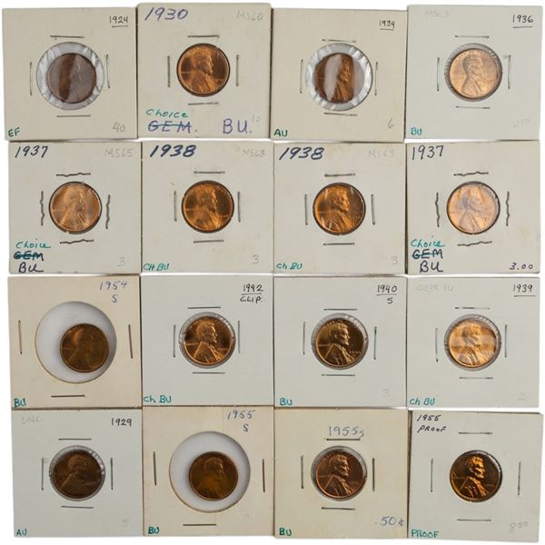 United States 1924 - 1992 1 Cent Lot (16 Pieces)
