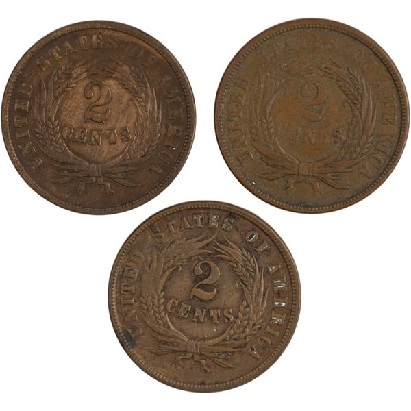 United States 1864 Large Motto 2 Cents (3 Pieces)