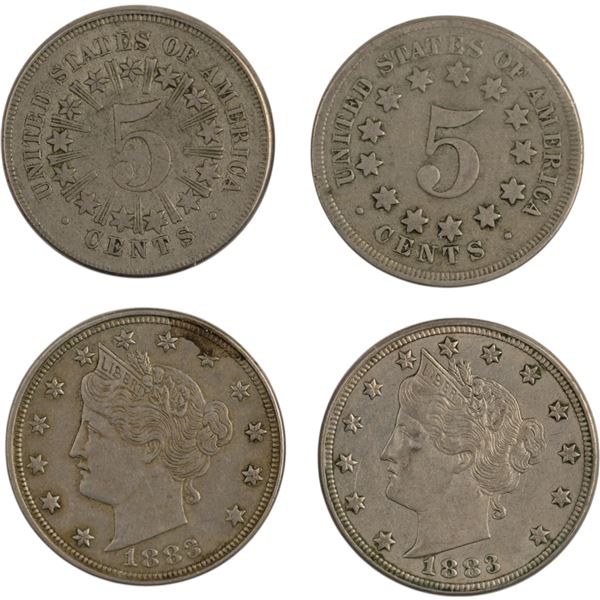 United States 1867-1883 Shield and Liberty Nickels (4 Pieces)