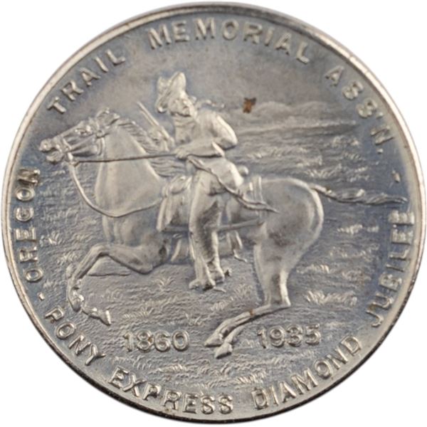 United States 1935 Half Dollar OREGON TRAIL MEMORIAL ASS. - PONY EXPRESS DIAMOND JUBILEE around and 