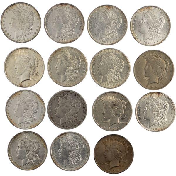 United States 1879 - 1924 Morgan and Peace Silver Dollar Lot (15 Pieces)