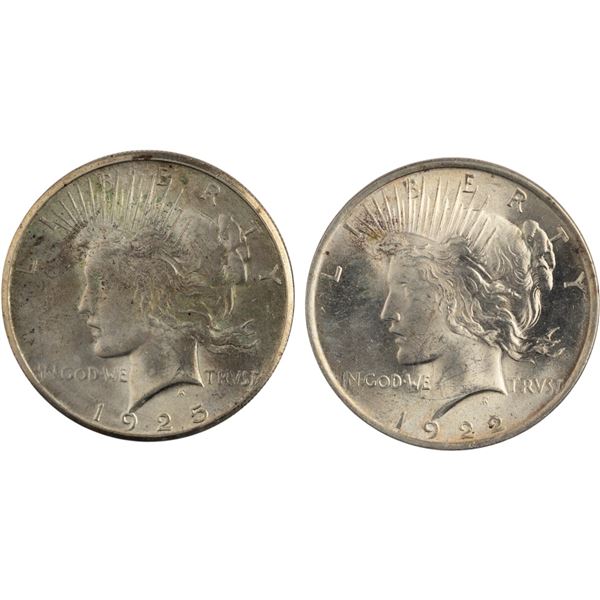 United States 1922 and 1926 Peace Silver Dollar (2 Pieces)