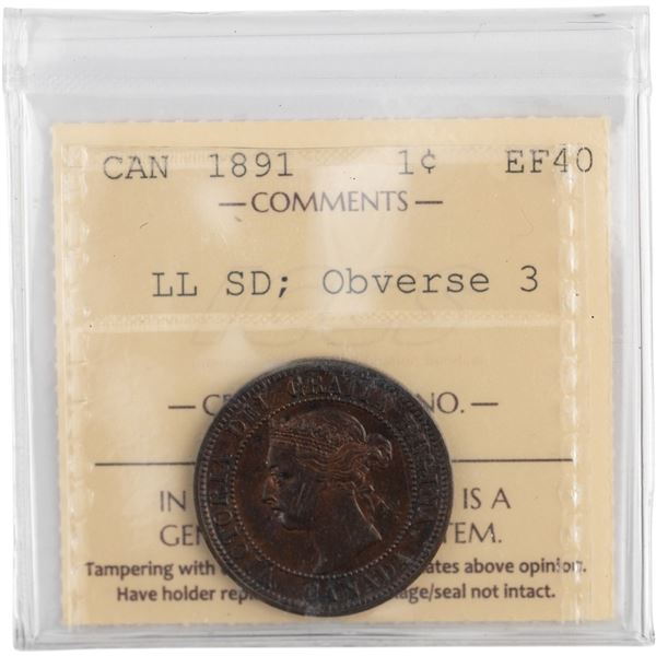 Canada 1891 1 Cent LL SD, Obv. 3