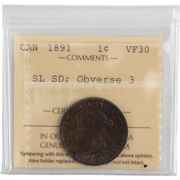 Canada 1891 SL SD 1 Cent Obverse 3