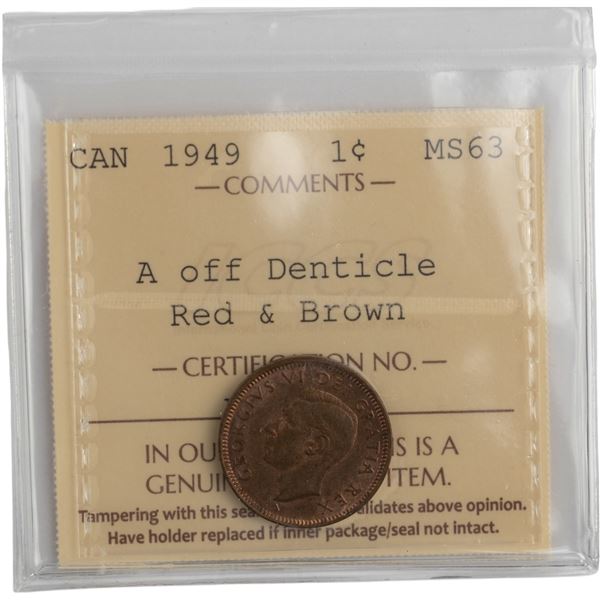 Canada 1949 1 Cent A off Denticle