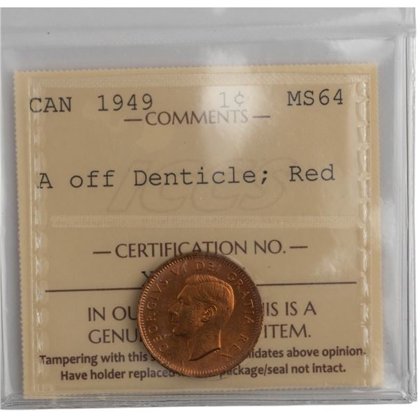 Canada 1949 1 Cent A off Denticle