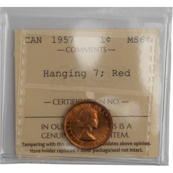 Canada 1957 1 Cent Hanging 7