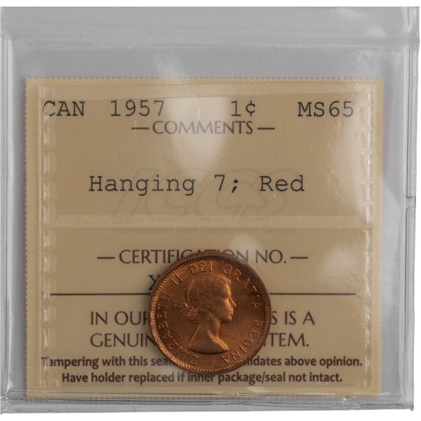 Canada 1957 1 Cent Hanging 7