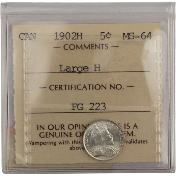 Canada 1902H Large H Silver 5 Cents