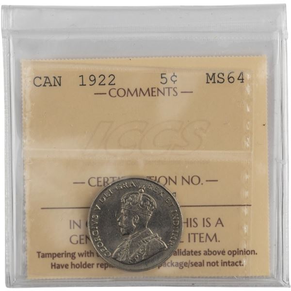 Canada 1922 Nickel 5 Cent