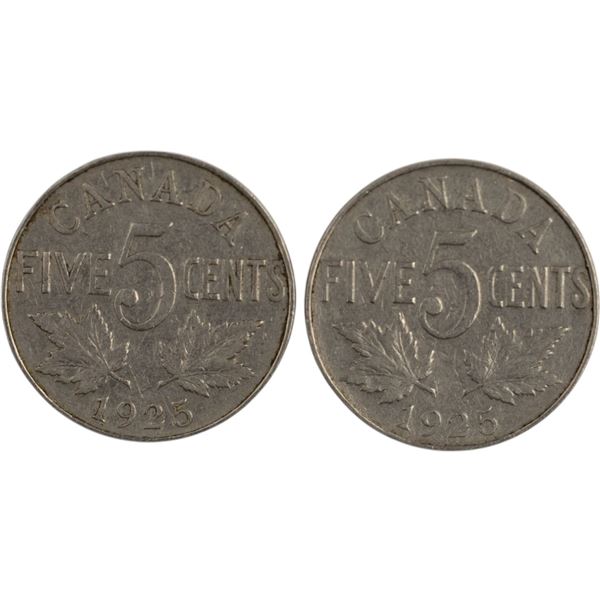 Canada 1925 5 Cent (2 Pieces)