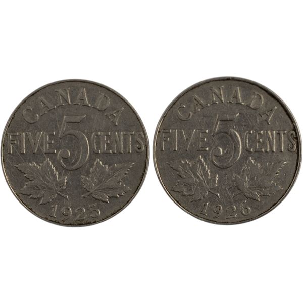 Canada 1925 5 Cent (2 Pieces)