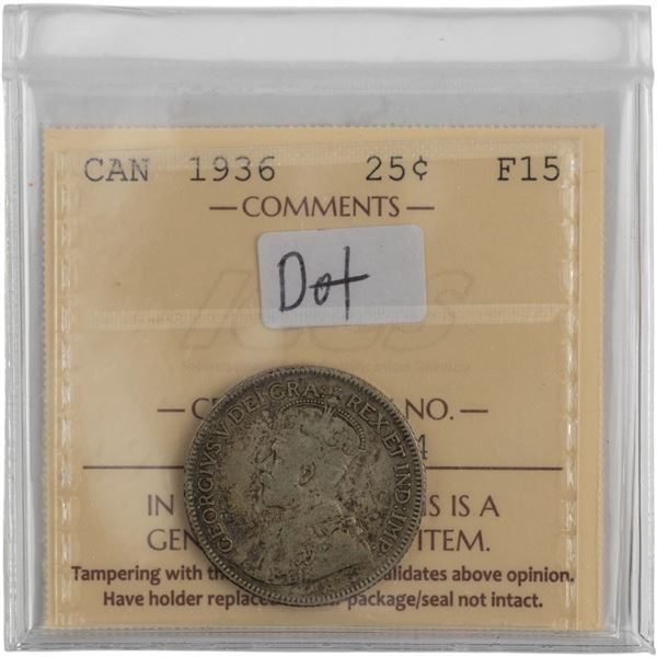 Canada 1936 25 Cent Dot