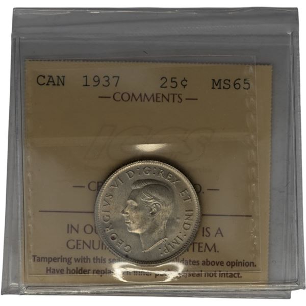Canada 1937 Silver 25 Cents