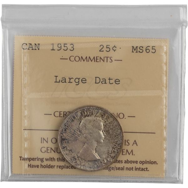 Canada 1953 25 Cent Large Date