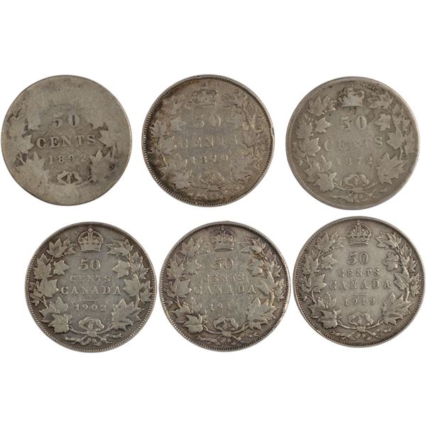Canada 1870-1919 Silver 50 Cents (6 Pieces)