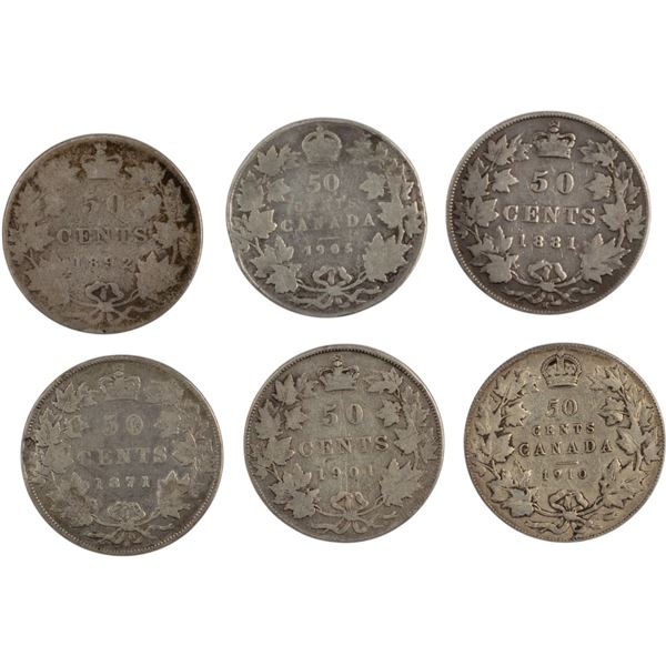 Canada 1871-1910 Silver 50 Cents (6 Pieces)