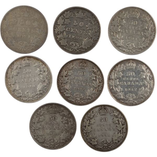 Canada 1871-1936 Silver 50 Cents (8 Pieces)