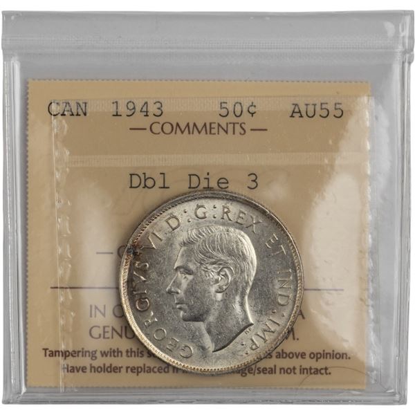 Canada 1943 50 Cent Double Die 3
