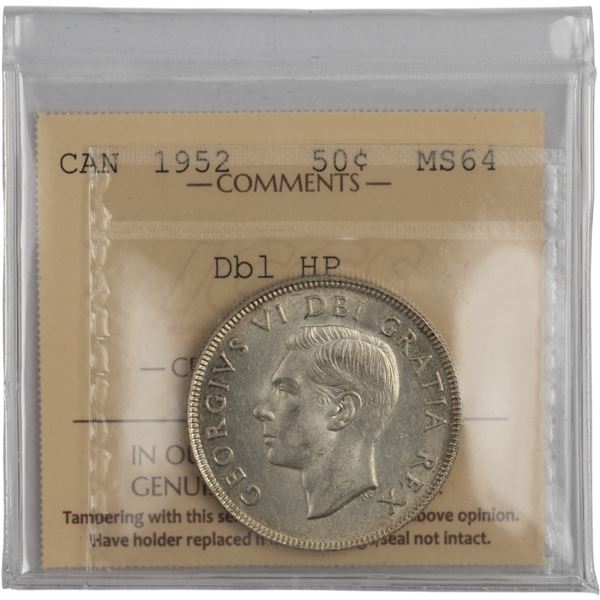 Canada 1952 50 Cent Double HP