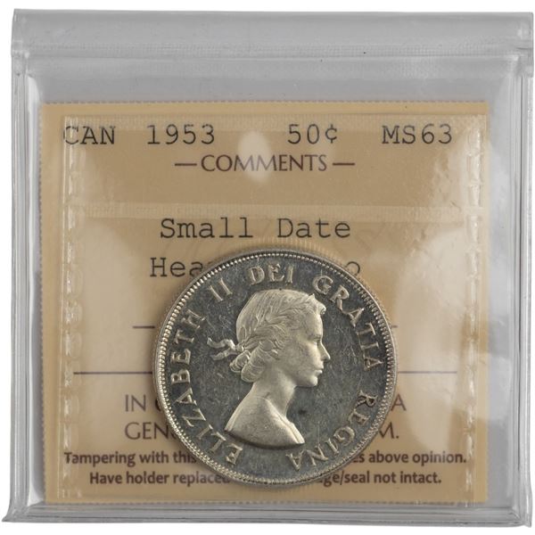 Canada 1953 50 Cent Small Date