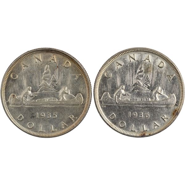 Canada 1935 & 1936 Silver Dollars (2 pieces)