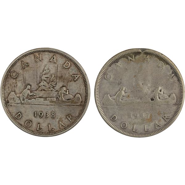 Canada 1938 & 1947 Pt7 Silver Dollars (2 Pieces)