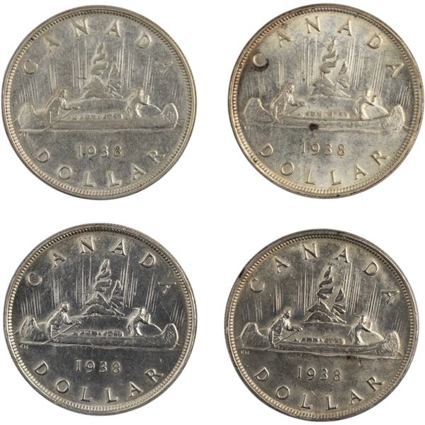 Canada 1938 Silver Dollars (4 Pieces)