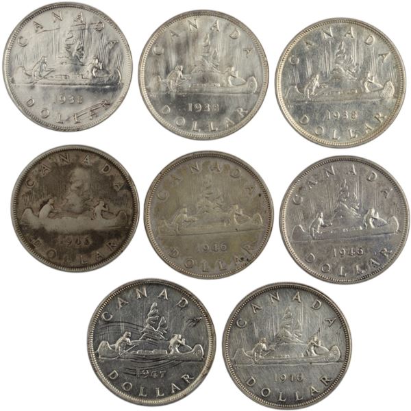 Canada 1938-1947 Silver Dollars (8 Pieces)