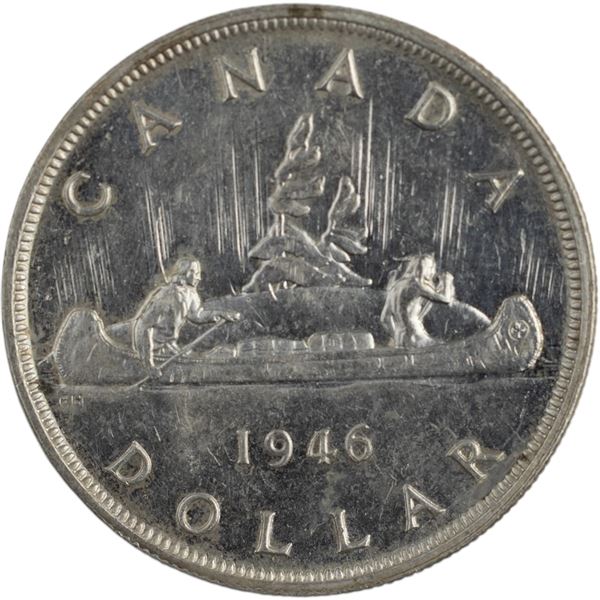 Canada 1946 SWL Short Water Line Silver Dollar