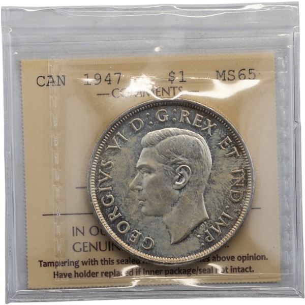 Canada 1947 Blunt 7 Silver Dollar - GEM