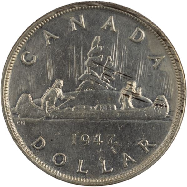Canada 1947 ML Maple Leaf 2XHP Silver Dollar