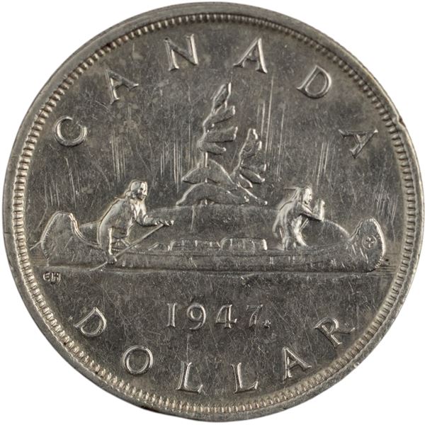 Canada 1947 ML Maple Leaf 2XHP Silver Dollar